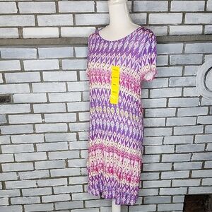 • NWOT U-Knit Women's Shift Dress Stretch Short Sleeve Multicolor Size Medium